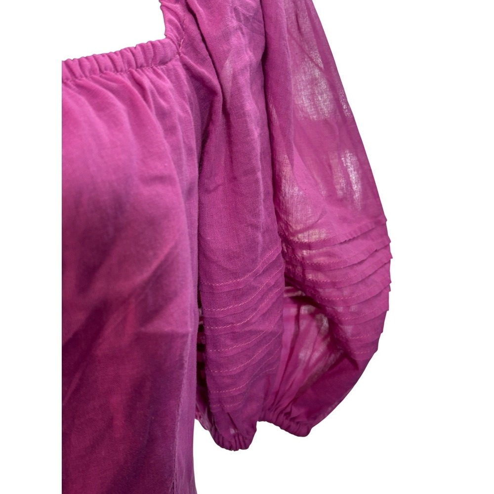 Skunk Brazil Magenta Cotton Puff Sleeve Button Front Tiered‎ Maxi Dress Size 38 - Picture 10 of 14
